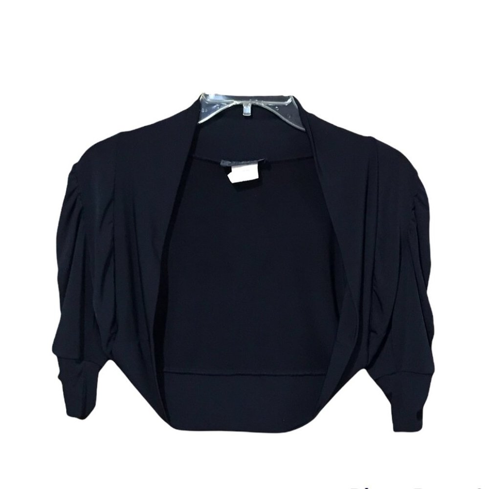 Hypnotic Women Short Ruched Sleeve Shrug Open Front Bolero Cardigan, Black, Med.